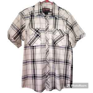 - Black Lacquer plaid shirt sleeve button down with front pockets